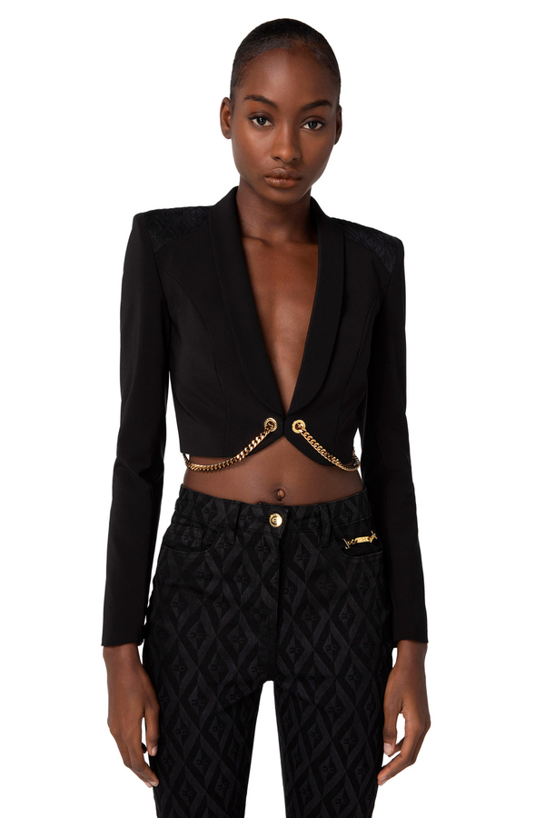 Nylon crop jacket with chains - Elisabetta Franchi® Outlet