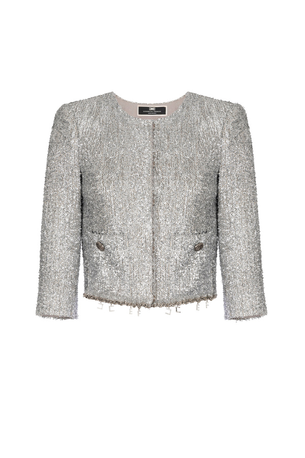 Lurex tweed cropped jacket with charms - Elisabetta Franchi® Outlet