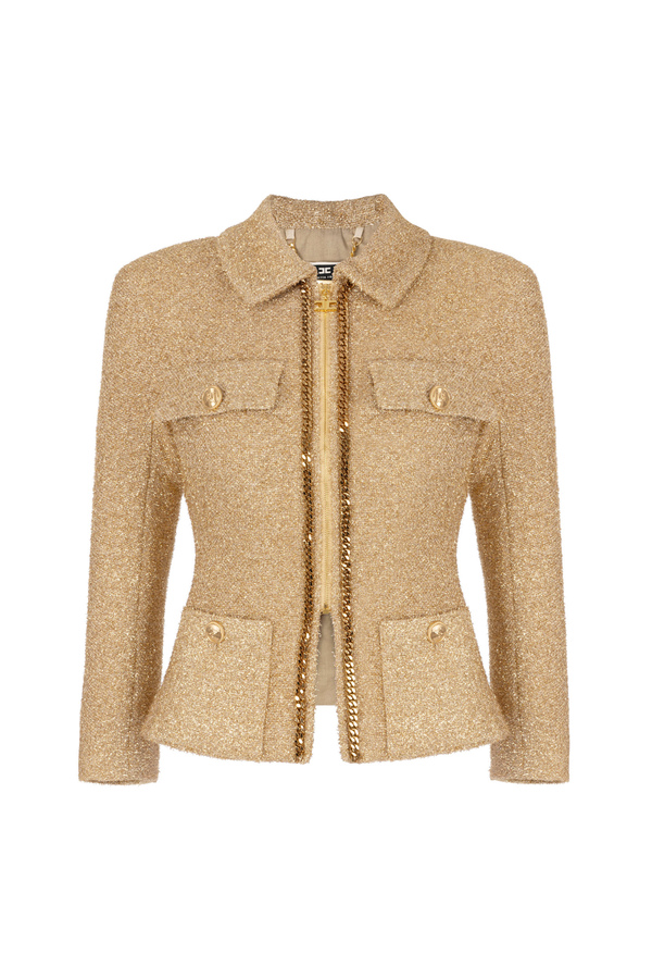 Lurex tweed cropped jacket with chain - Elisabetta Franchi® Outlet