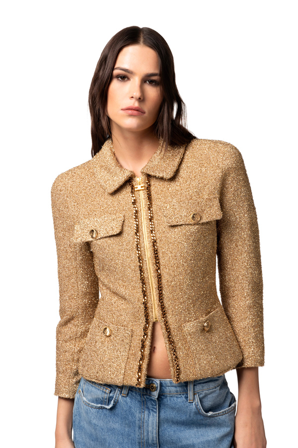 Lurex tweed cropped jacket with chain - Elisabetta Franchi® Outlet