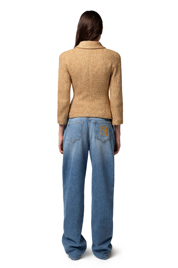 Lurex tweed cropped jacket with chain - Elisabetta Franchi® Outlet