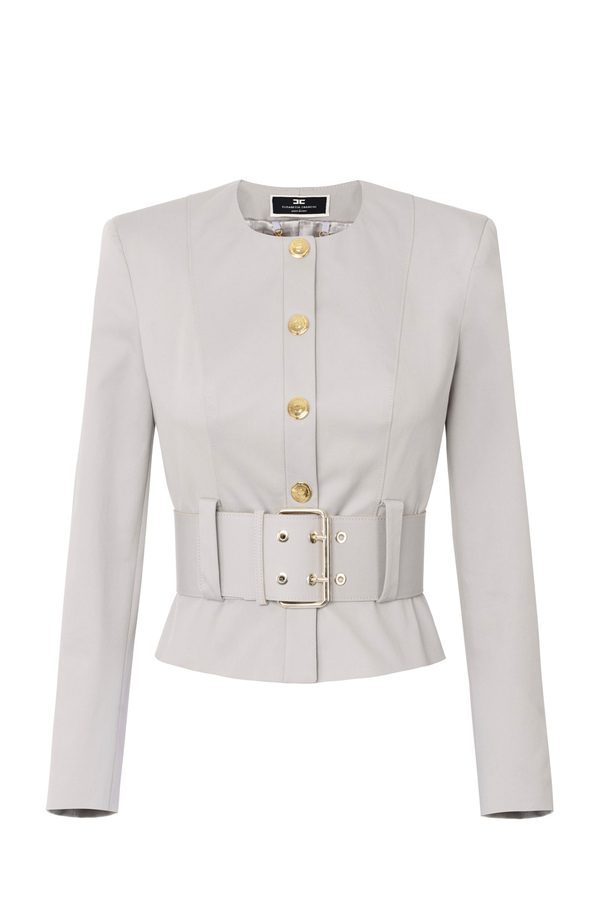 Giacca in cotone stretch con cintura - Elisabetta Franchi® Outlet