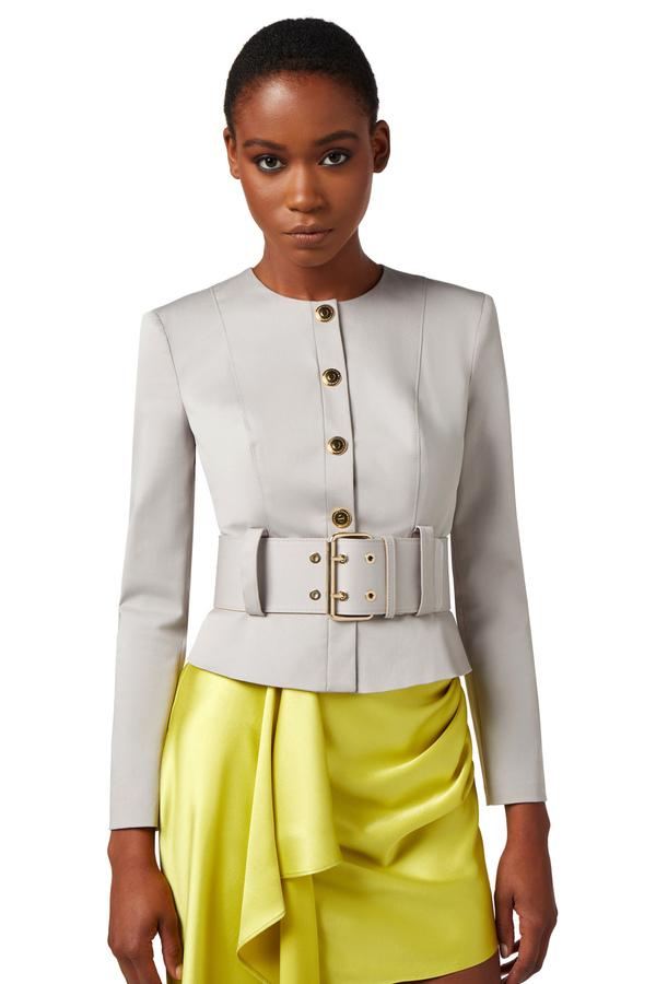 Giacca in cotone stretch con cintura - Elisabetta Franchi® Outlet