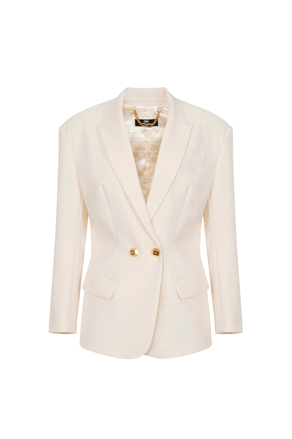 Double layer crêpe double-breasted jacket - Elisabetta Franchi® Outlet