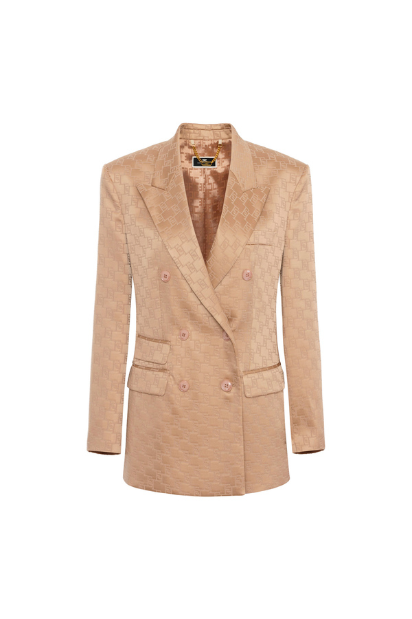 Double-breasted jacket in jacquard satin - Elisabetta Franchi® Outlet