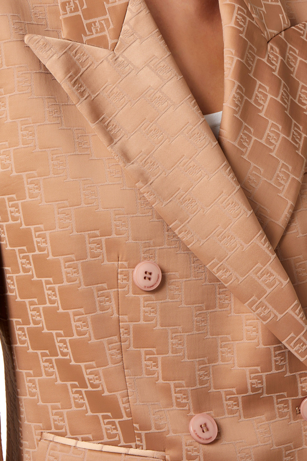 Double-breasted jacket in jacquard satin - Elisabetta Franchi® Outlet