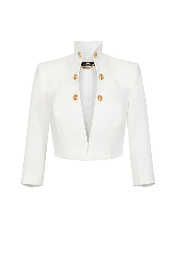 Crop jacket in crêpe fabric with stand-up collar - Elisabetta Franchi® Outlet