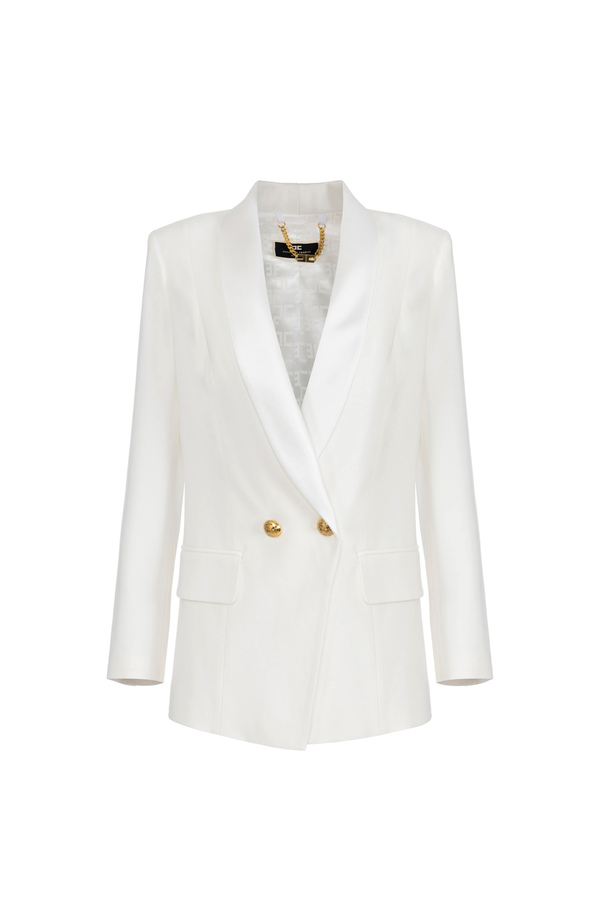 Giacca doppiopetto in viscosa con rever sciallato - Elisabetta Franchi® Outlet