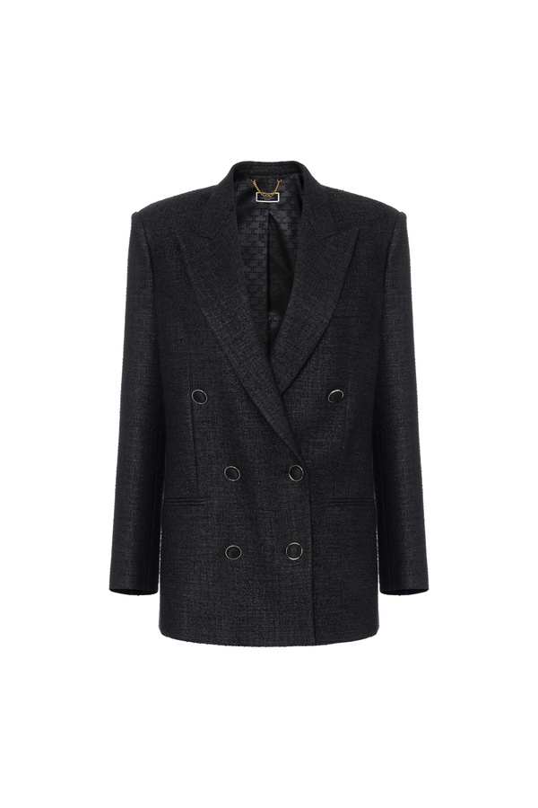Laminated tweed double-breasted jacket - Elisabetta Franchi® Outlet