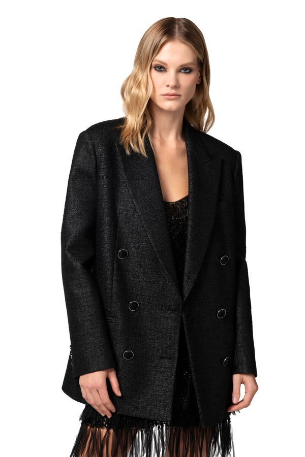 Laminated tweed double-breasted jacket - Elisabetta Franchi® Outlet
