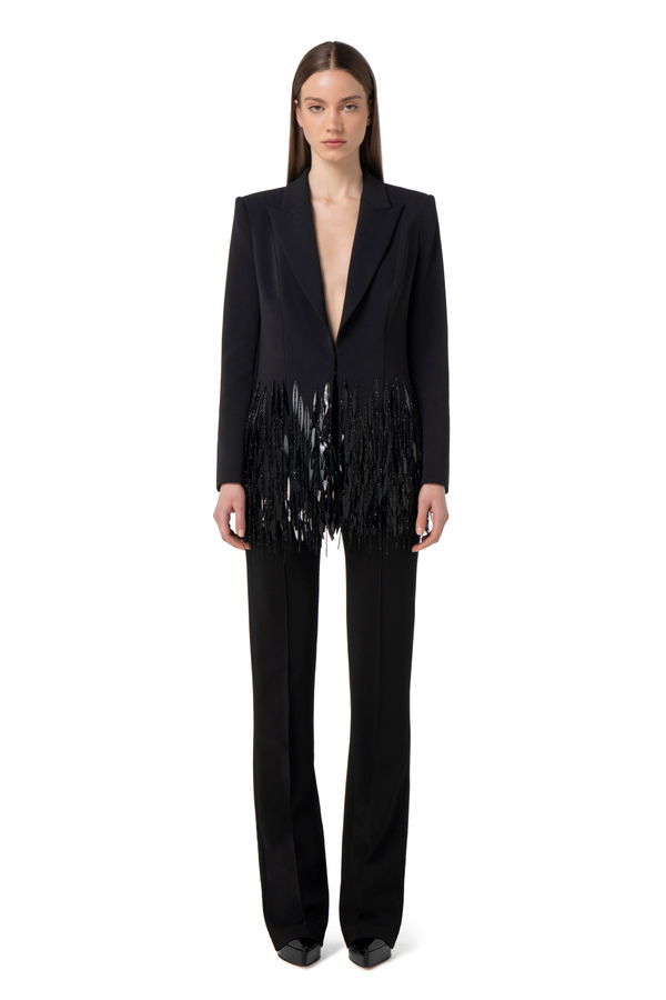 Crêpe jacket with sequins fringes - Elisabetta Franchi® Outlet