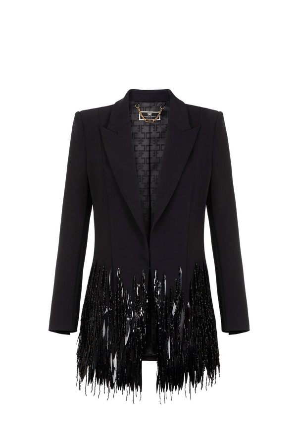 Crêpe jacket with sequins fringes - Elisabetta Franchi® Outlet