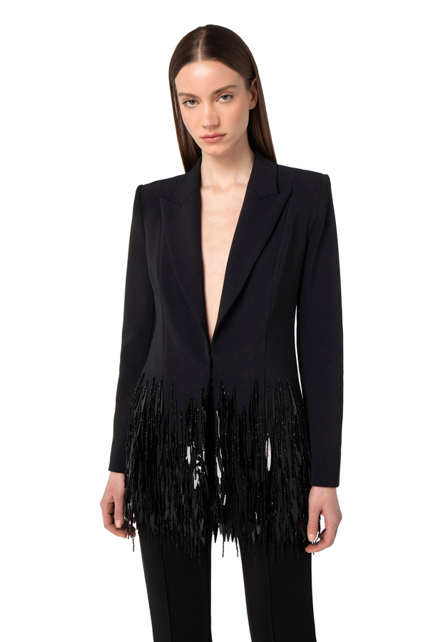 Crêpe jacket with sequins fringes - Elisabetta Franchi® Outlet