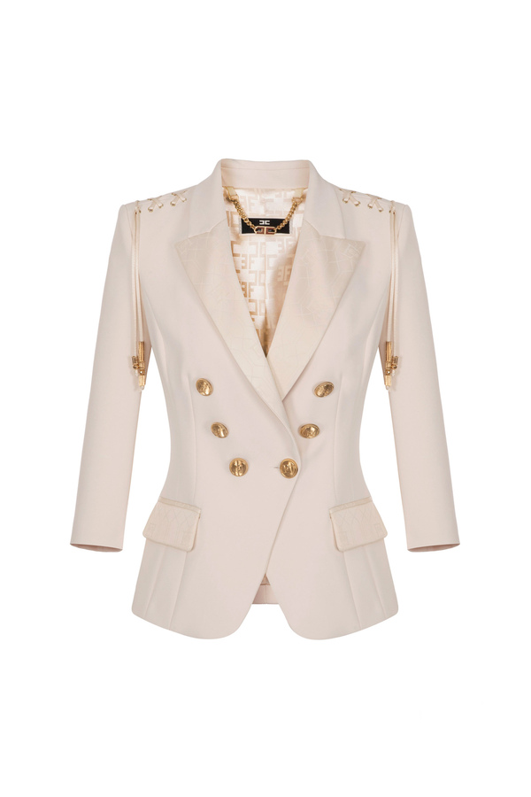 Crêpe double-breasted jacket with laces - Elisabetta Franchi® Outlet