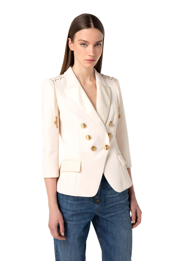 Crêpe double-breasted jacket with laces - Elisabetta Franchi® Outlet