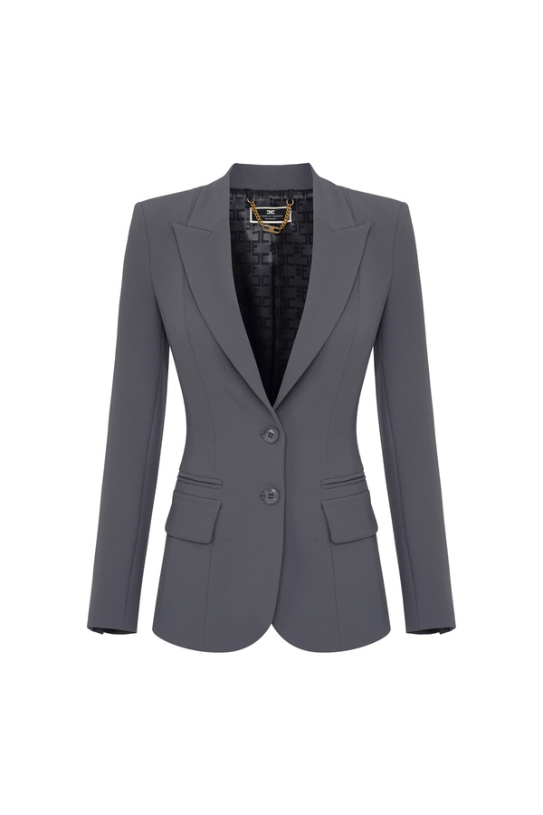 Jacke aus Stretch-Crêpe mit steigendem Revers - Elisabetta Franchi® Outlet