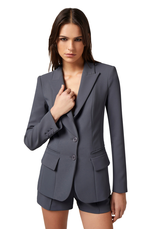 Jacke aus Stretch-Crêpe mit steigendem Revers - Elisabetta Franchi® Outlet