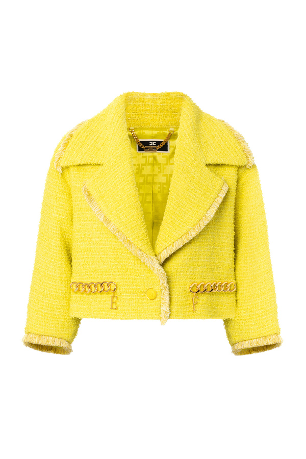 Tweed cropped jacket with chain - Elisabetta Franchi® Outlet