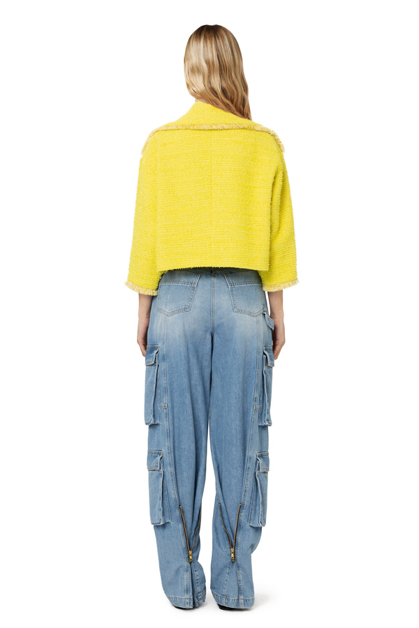 Tweed cropped jacket with chain - Elisabetta Franchi® Outlet