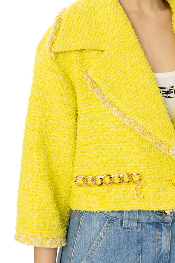 Tweed cropped jacket with chain - Elisabetta Franchi® Outlet