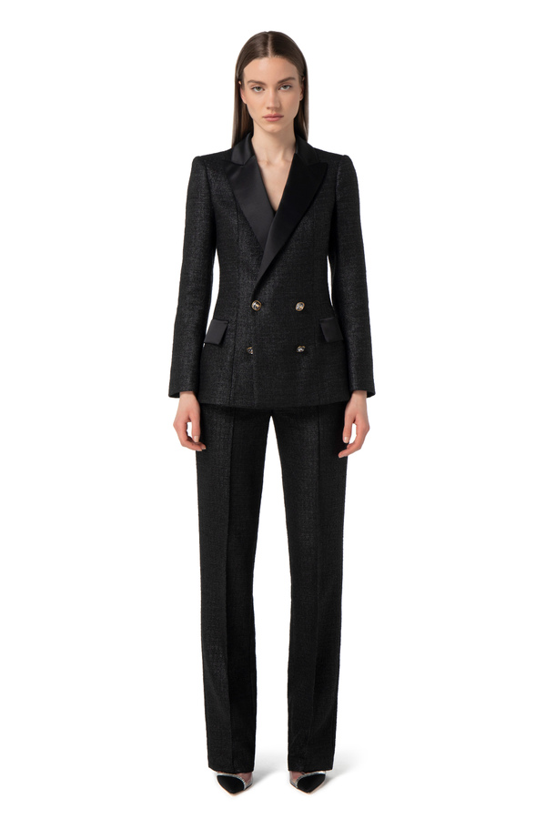 Laminated tweed double-breasted jacket - Elisabetta Franchi® Outlet