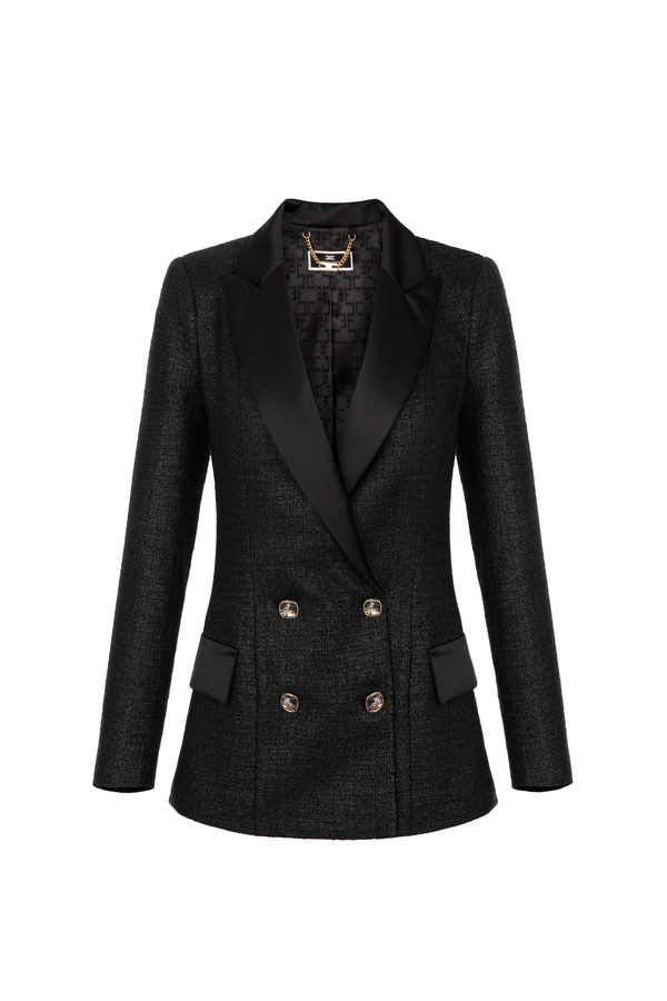 Chaqueta cruzada de tweed laminado - Elisabetta Franchi® Outlet