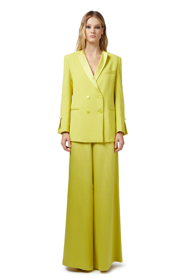Giacca doppiopetto in crêpe con revers in raso - Elisabetta Franchi® Outlet