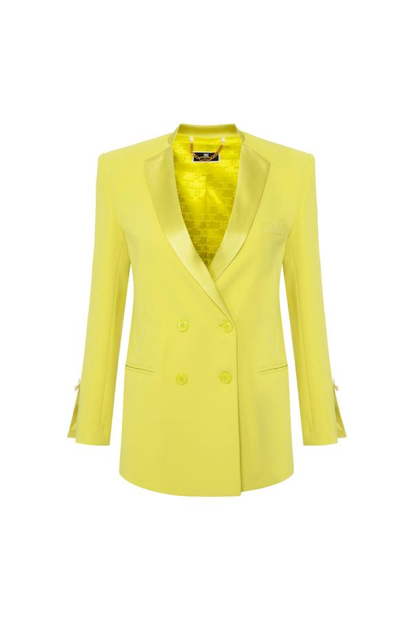Giacca doppiopetto in crêpe con revers in raso - Elisabetta Franchi® Outlet