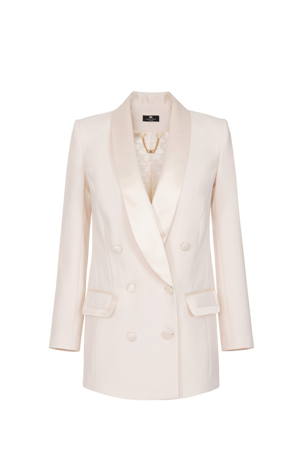 Chaqueta cruzada de crepé y raso - Elisabetta Franchi® Outlet