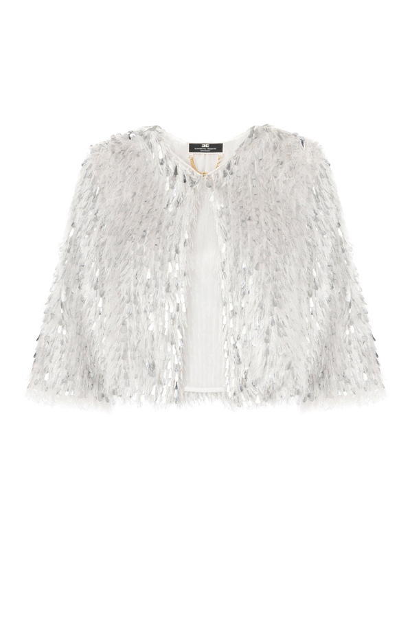 Cropped jacket in frayed organza - Elisabetta Franchi® Outlet