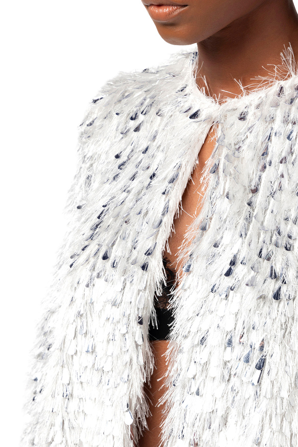 Cropped jacket in frayed organza - Elisabetta Franchi® Outlet