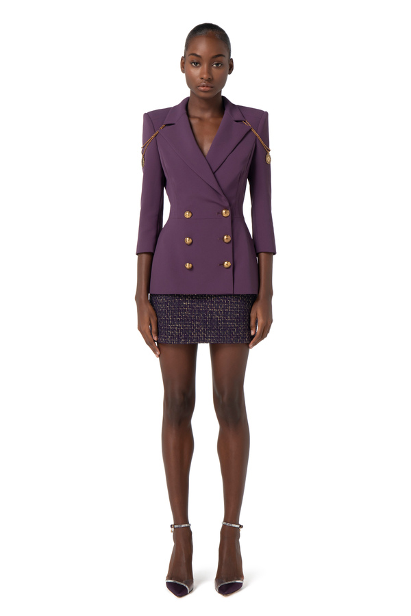 Slim fit jacket in crêpe fabric with buttons - Elisabetta Franchi® Outlet