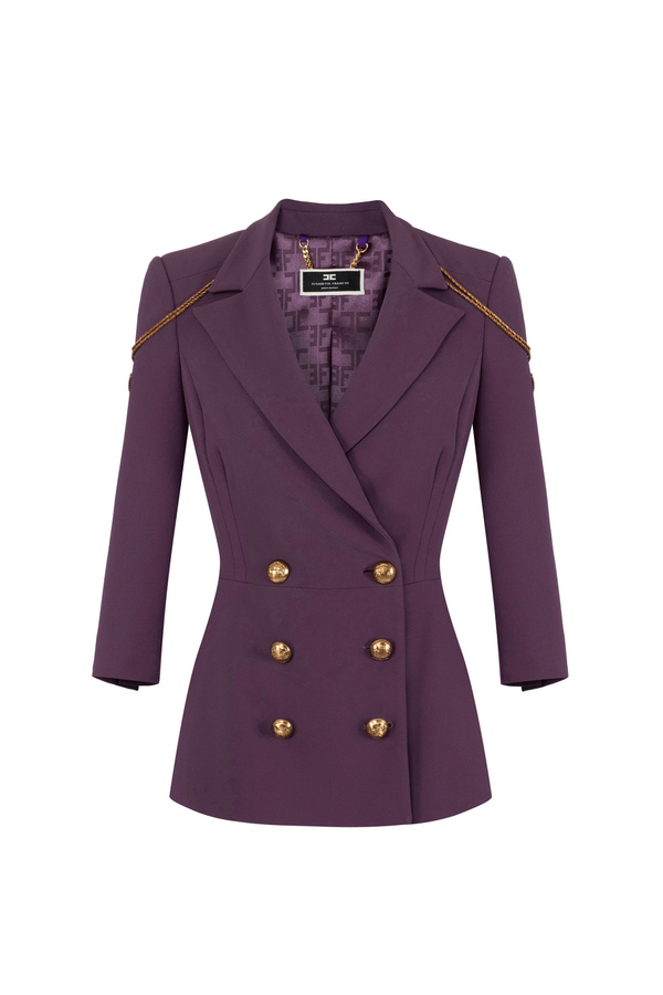 Slim fit jacket in crêpe fabric with buttons - Elisabetta Franchi® Outlet