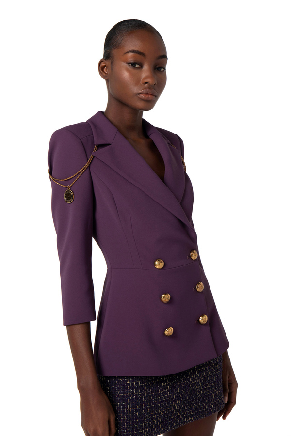 Slim fit jacket in crêpe fabric with buttons - Elisabetta Franchi® Outlet