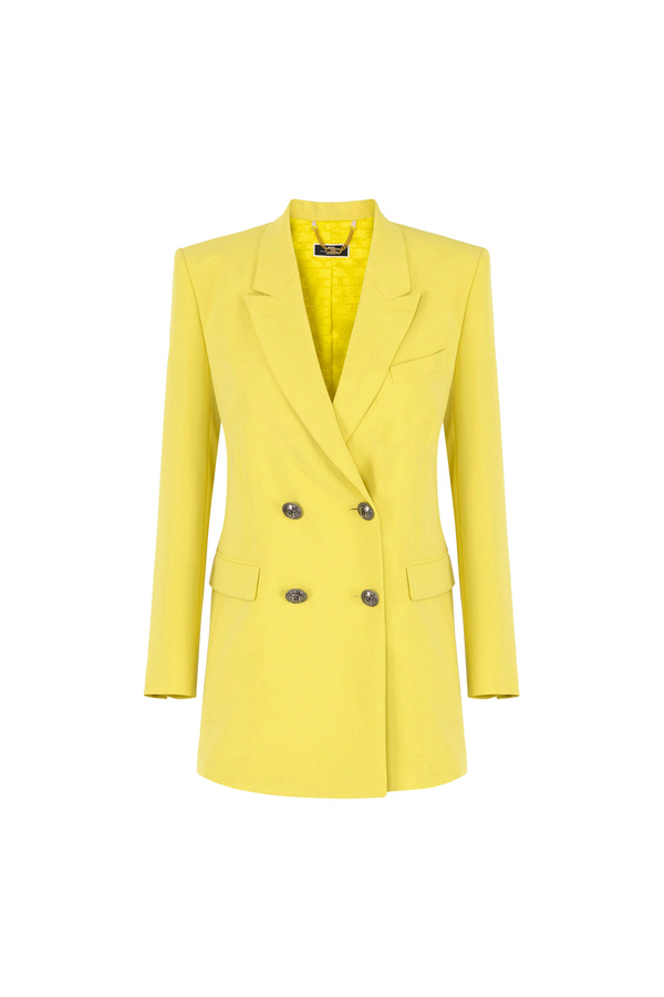 Crêpe double-breasted jacket with peak lapels - Elisabetta Franchi® Outlet
