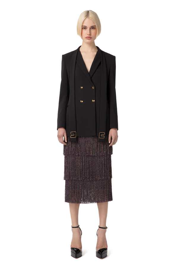 Crêpe double-breasted jacket with scarf - Elisabetta Franchi® Outlet