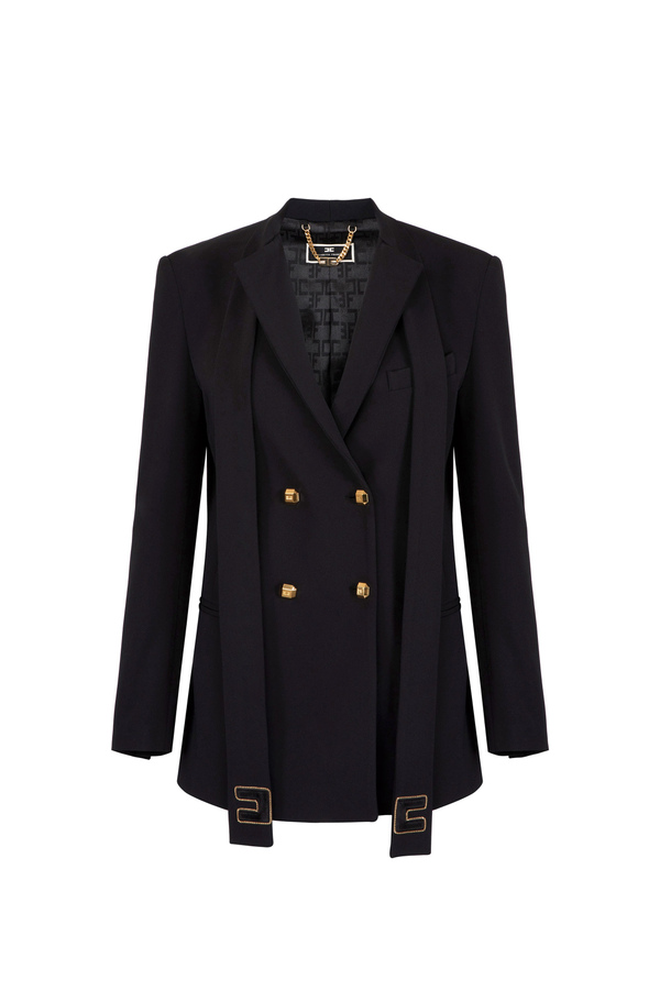 Crêpe double-breasted jacket with scarf - Elisabetta Franchi® Outlet