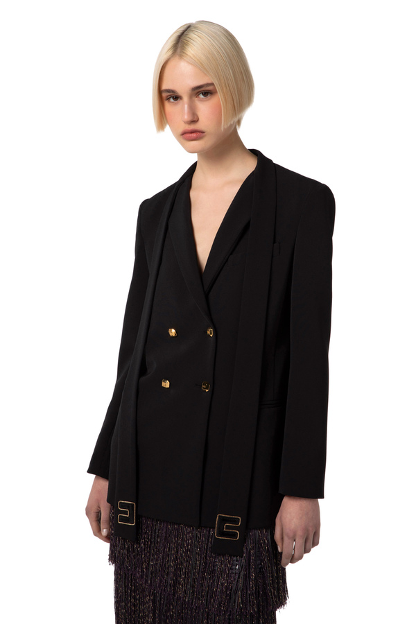 Crêpe double-breasted jacket with scarf - Elisabetta Franchi® Outlet