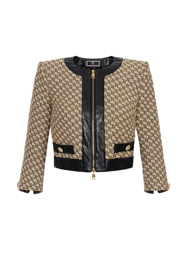 Cropped jacket in jacquard raffia - Elisabetta Franchi® Outlet