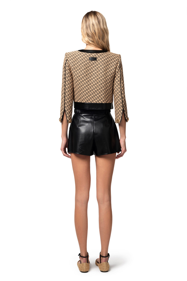 Cropped jacket in jacquard raffia - Elisabetta Franchi® Outlet
