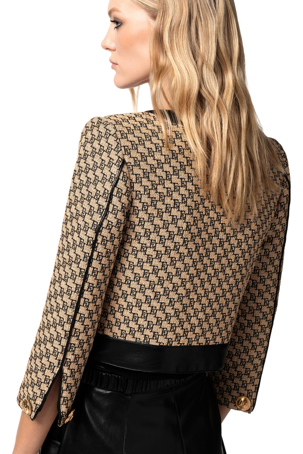 Cropped jacket in jacquard raffia - Elisabetta Franchi® Outlet