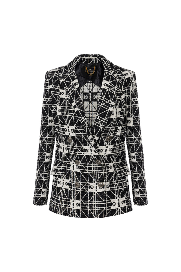 Zweireiher-Jacke aus Jacquard-Tweed - Elisabetta Franchi® Outlet