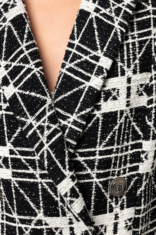 Zweireiher-Jacke aus Jacquard-Tweed - Elisabetta Franchi® Outlet