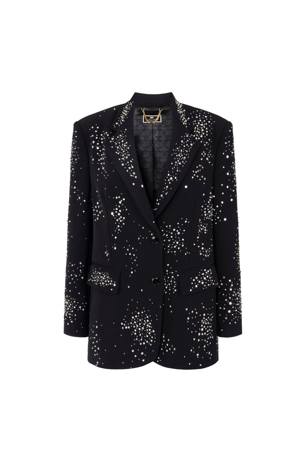 Crêpe jacket with rhinestone embroidery - Elisabetta Franchi® Outlet