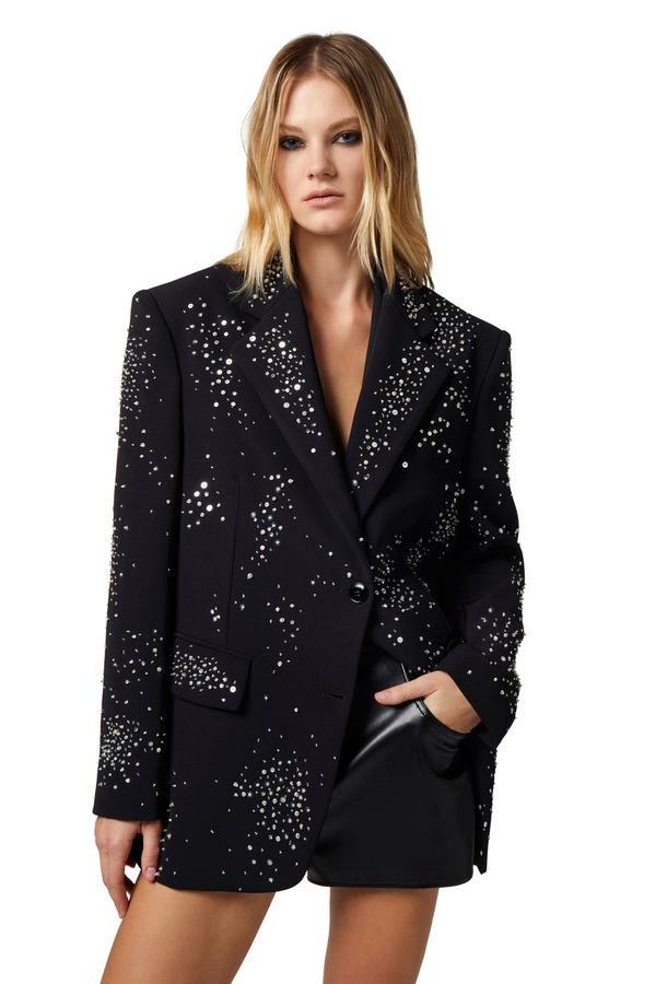 Crêpe jacket with rhinestone embroidery - Elisabetta Franchi® Outlet
