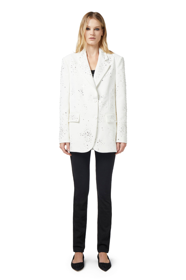 Crêpe jacket with rhinestone embroidery - Elisabetta Franchi® Outlet