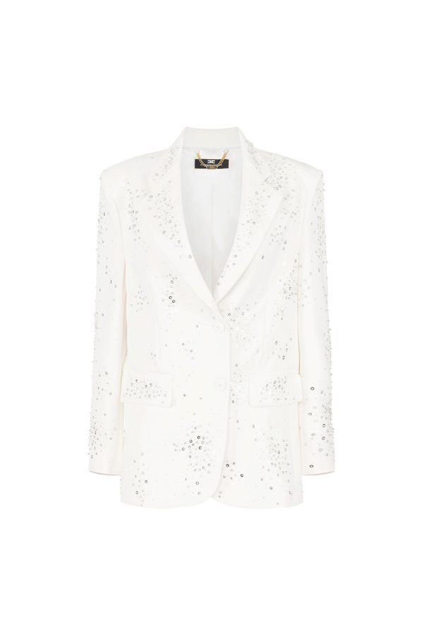 Crêpe jacket with rhinestone embroidery - Elisabetta Franchi® Outlet