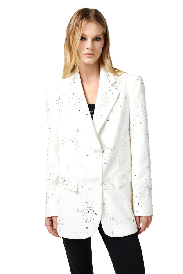 Crêpe jacket with rhinestone embroidery - Elisabetta Franchi® Outlet