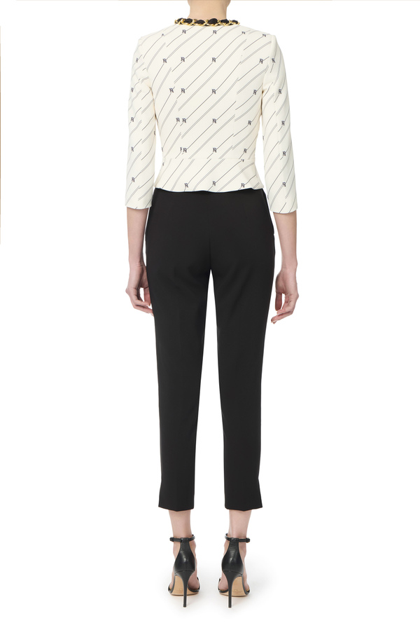 Veste en crêpe imprimé logo avec chaîne foulard - Elisabetta Franchi® Outlet