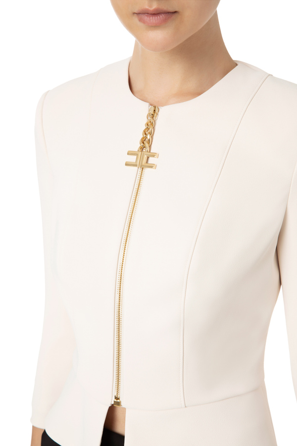 Jacket in double layer crêpe fabric with maxi pull-tab - Elisabetta Franchi® Outlet